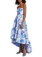 Georgina Floral Strapless High-Low Gown