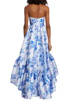 Georgina Floral Strapless High-Low Gown