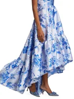 Georgina Floral Strapless High-Low Gown