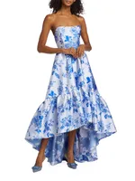 Georgina Floral Strapless High-Low Gown