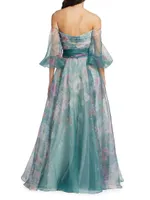 Floral Belted Off-The-Shoulder Gown