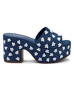 Miso 90MM Flower-Embroidered Denim Platform Mules