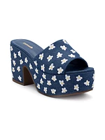 Miso 90MM Flower-Embroidered Denim Platform Mules