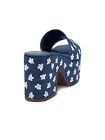 Miso 90MM Flower-Embroidered Denim Platform Mules