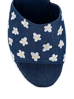 Miso 90MM Flower-Embroidered Denim Platform Mules