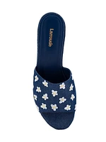 Miso 90MM Flower-Embroidered Denim Platform Mules