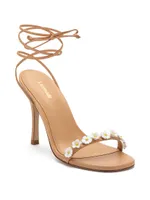 Goldie 95MM Flower Appliqué Leather Lace-Up Sandals