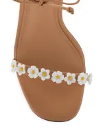 Goldie 95MM Flower Appliqué Leather Lace-Up Sandals