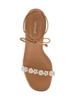 Goldie 95MM Flower Appliqué Leather Lace-Up Sandals