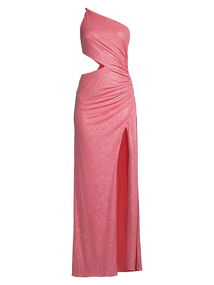 Sonnie Glitter Cut-Out One-Shoulder Gown