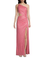 Sonnie Glitter Cut-Out One-Shoulder Gown