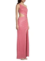 Sonnie Glitter Cut-Out One-Shoulder Gown