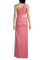 Sonnie Glitter Cut-Out One-Shoulder Gown