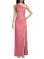 Sonnie Glitter Cut-Out One-Shoulder Gown