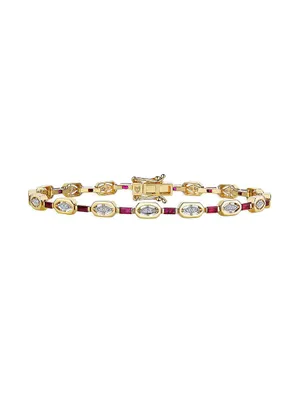 Monoglam 14K Yellow Gold, Ruby & Diamond Bracelet