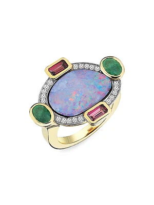 Focus Two-Tone 14K Gold & Multi-Gemstone Ring