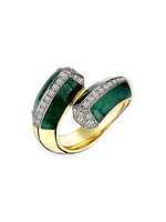 14K Yellow Gold, Malachite Enamel & 0.77 TCW Diamond Bypass Ring