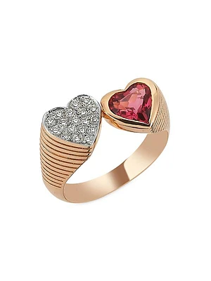 Mirror Hearth 14K Gold-Plated, Ruby & 0.11 TCW Diamonds Bypass Ring