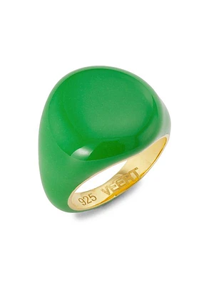 18K Gold Vermeil & Enamel Round Signet Ring