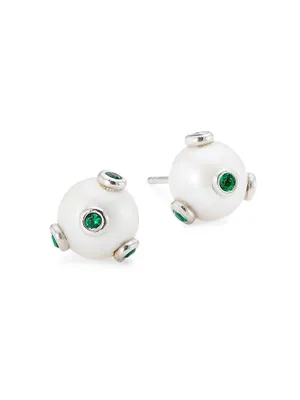 The Green Polka Dot Freshwater Pearl & Cubic Zirconia Earrings