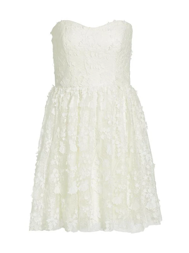 Strapless Embroidered Tulle Minidress