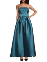 Ceri Strapless Belted Satin Gown