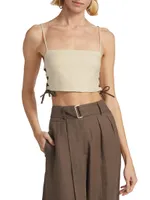 Luisa Lace-Up Linen Crop Top