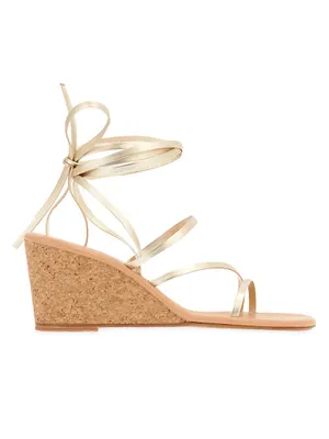 Lithi Metallic Leather Wedge Sandals