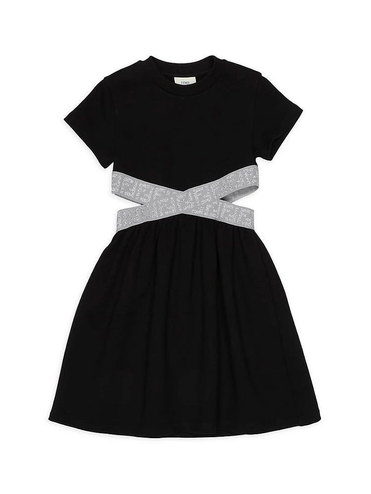 Little Girl's & Logo Trim Short-Sleeve Dress