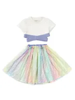 Little Girl's & Logo Print Ombré Skirt