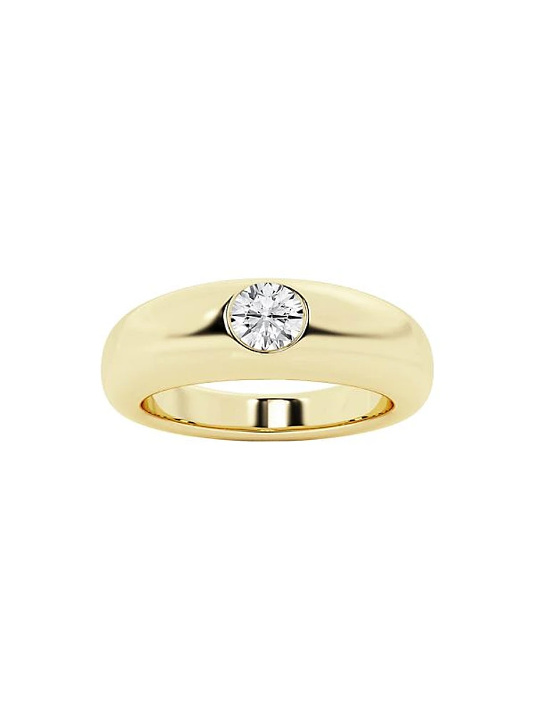 14K Yellow Gold & 0.33 TCW Round Natural Diamond Domed Ring