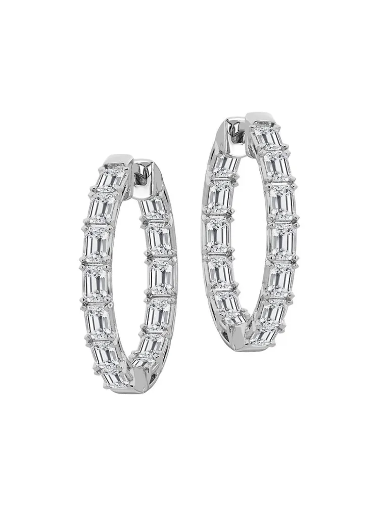 14K White Gold & 3 TCW Emerald-Cut Natural Diamond Inside-Out Hoop Earrings