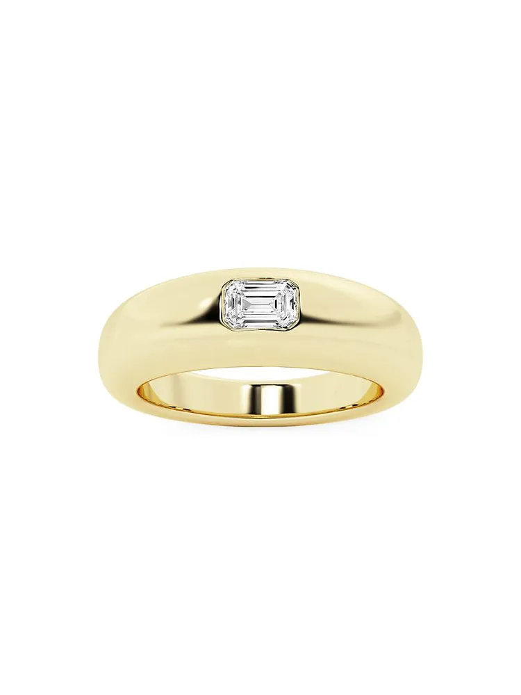 14K Yellow Gold & 0.33 TCW Emerald-Cut Natural Diamond Domed Ring