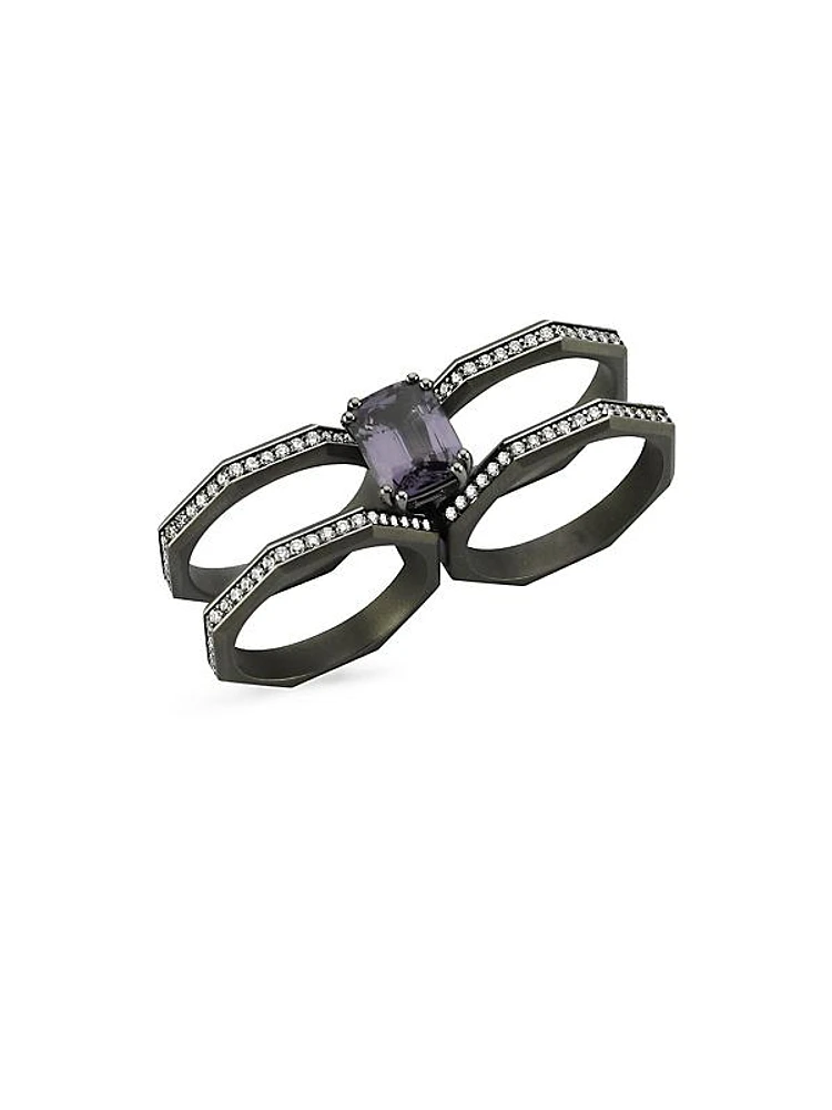 Luminescence Supernova 18K Black Gold, 1.28 TCW Diamond & Spinel Double-Finger Ring