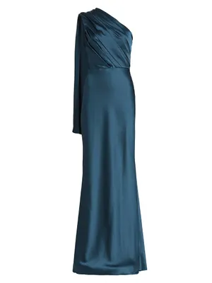 Satin Draped One-Shoulder Gown