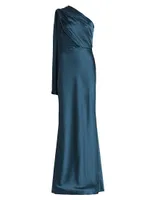 Satin Draped One-Shoulder Gown