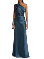 Satin Draped One-Shoulder Gown