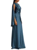 Satin Draped One-Shoulder Gown