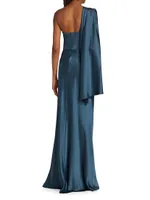 Satin Draped One-Shoulder Gown