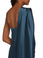 Satin Draped One-Shoulder Gown