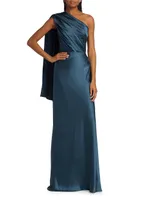 Satin Draped One-Shoulder Gown