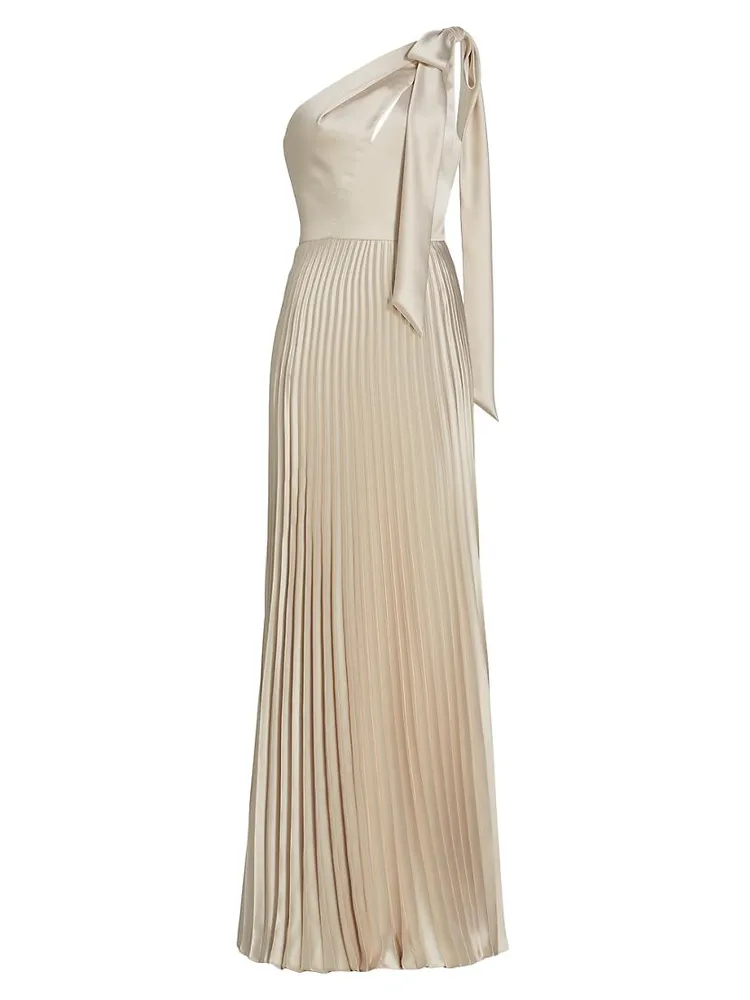 Satin One-Shoulder Pleated Gown