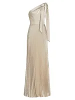 Satin One-Shoulder Pleated Gown