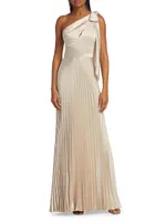 Satin One-Shoulder Pleated Gown