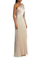 Satin One-Shoulder Pleated Gown