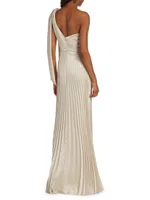 Satin One-Shoulder Pleated Gown