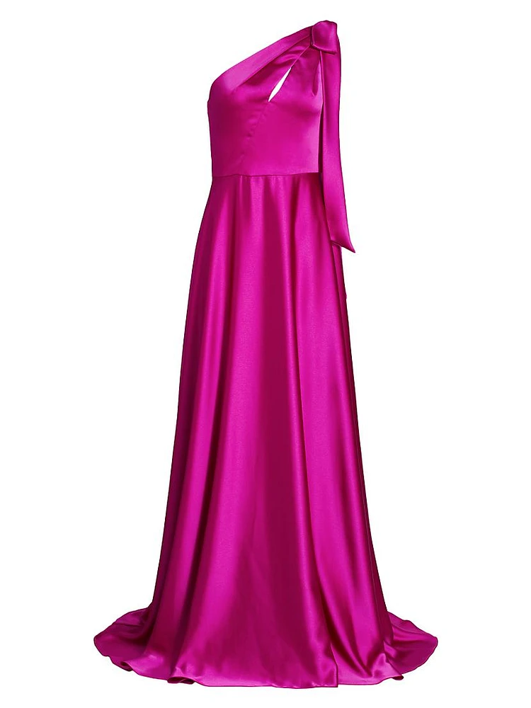 Satin One-Shoulder Bow Gown