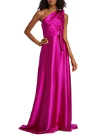 Satin One-Shoulder Bow Gown