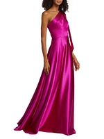 Satin One-Shoulder Bow Gown