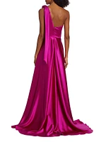 Satin One-Shoulder Bow Gown